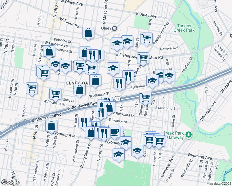 map of restaurants, bars, coffee shops, grocery stores, and more near in Philadelphia