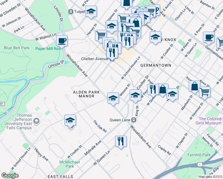 map of restaurants, bars, coffee shops, grocery stores, and more near in Philadelphia