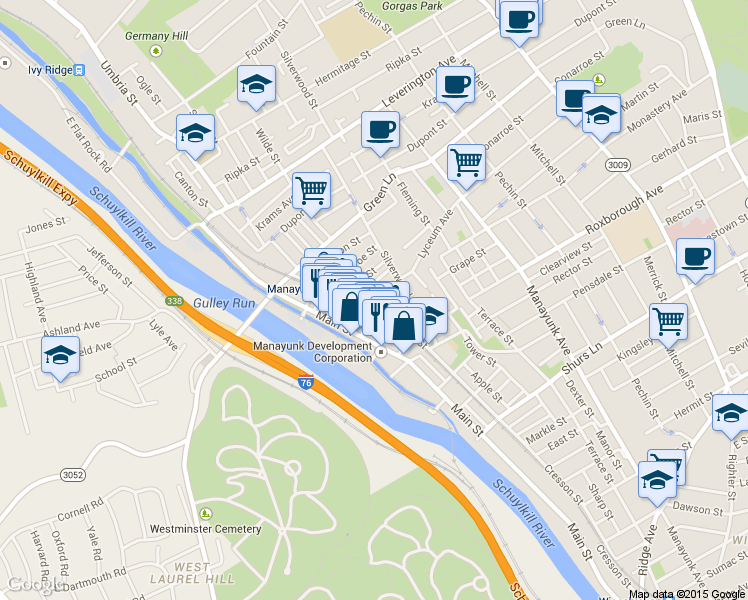 map of restaurants, bars, coffee shops, grocery stores, and more near in Philadelphia
