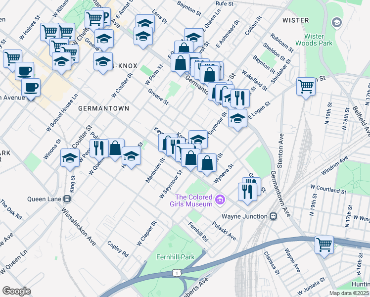 map of restaurants, bars, coffee shops, grocery stores, and more near 5023 Keyser Street in Philadelphia