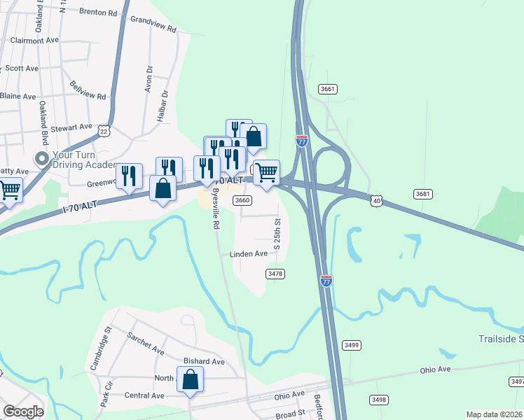 map of restaurants, bars, coffee shops, grocery stores, and more near 2411 Eastmoor Drive in Cambridge