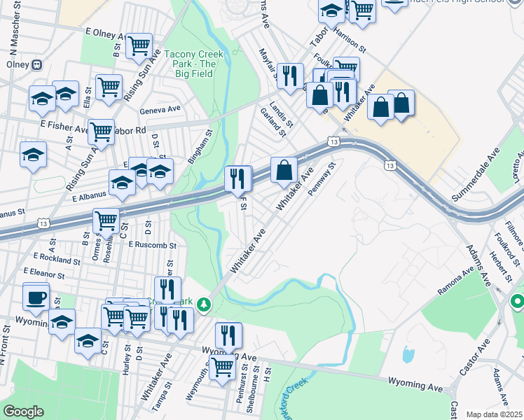 map of restaurants, bars, coffee shops, grocery stores, and more near 762 Herkness Street in Philadelphia