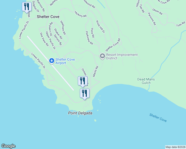 map of restaurants, bars, coffee shops, grocery stores, and more near 245B Machi Road in Whitethorn