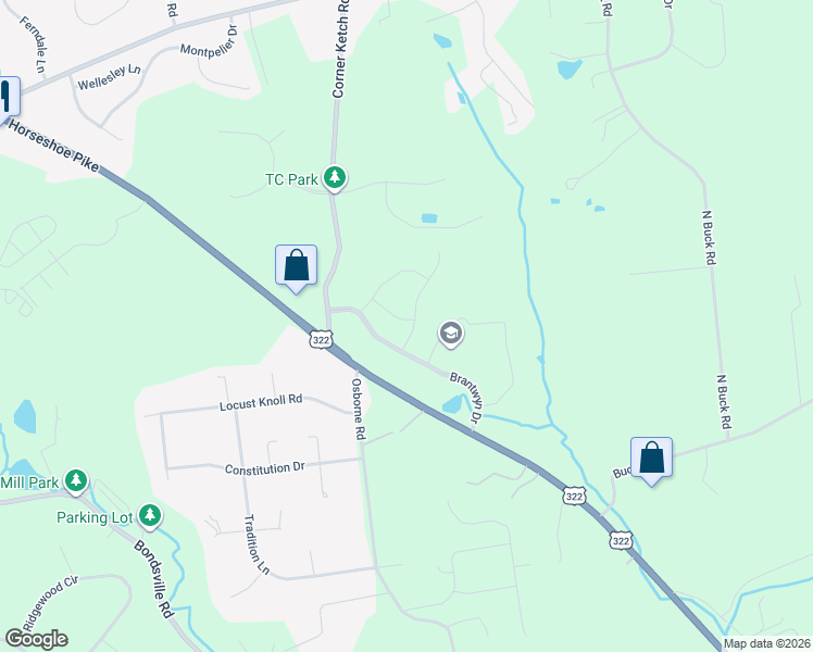 map of restaurants, bars, coffee shops, grocery stores, and more near 101 Waring Drive in Downingtown