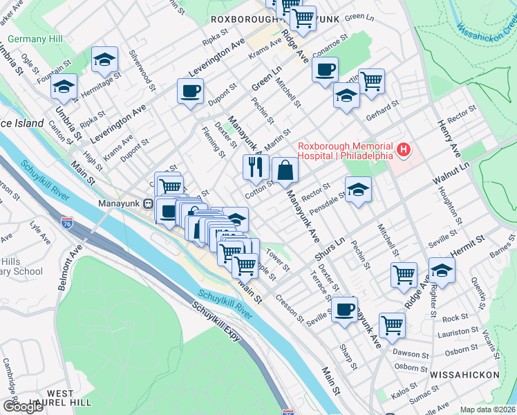 map of restaurants, bars, coffee shops, grocery stores, and more near in Philadelphia