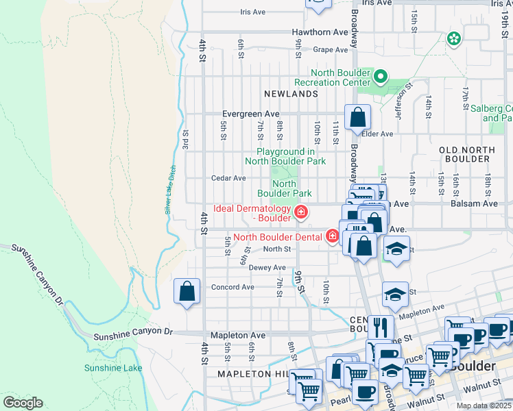 map of restaurants, bars, coffee shops, grocery stores, and more near 2735 7th Street in Boulder