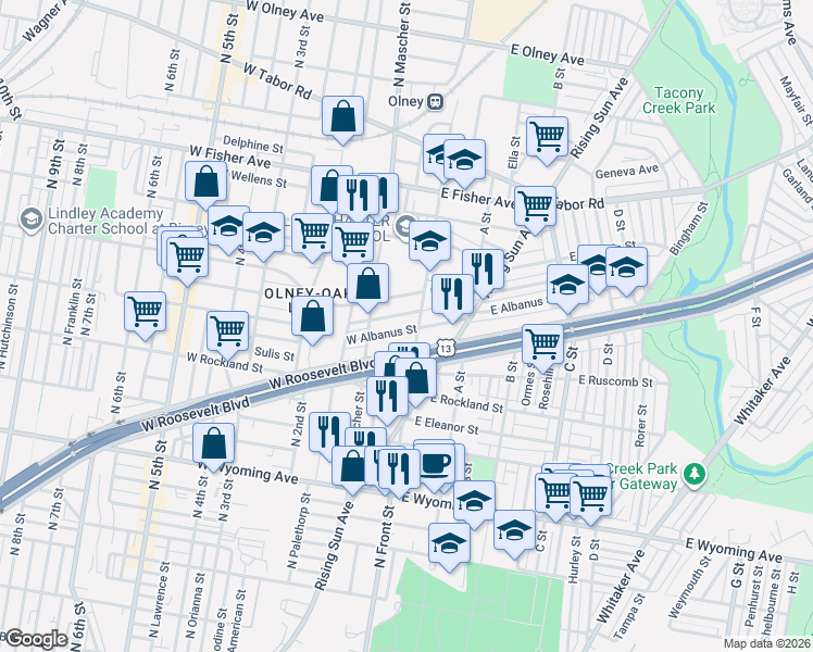 map of restaurants, bars, coffee shops, grocery stores, and more near in Philadelphia