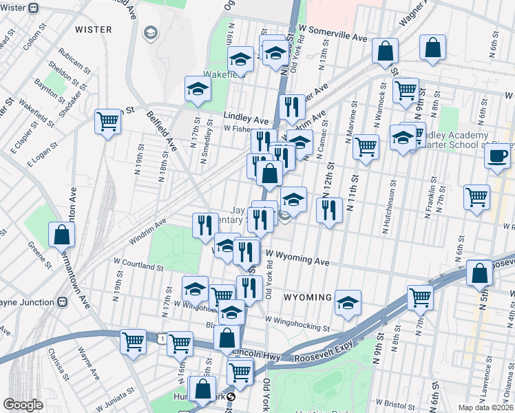 map of restaurants, bars, coffee shops, grocery stores, and more near 4814 North Broad Street in Philadelphia
