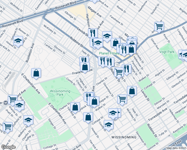 map of restaurants, bars, coffee shops, grocery stores, and more near 6147 Hawthorne Street in Philadelphia
