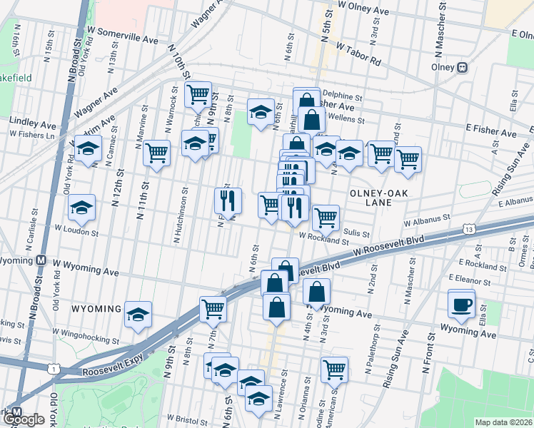map of restaurants, bars, coffee shops, grocery stores, and more near 4872 North 6th Street in Philadelphia