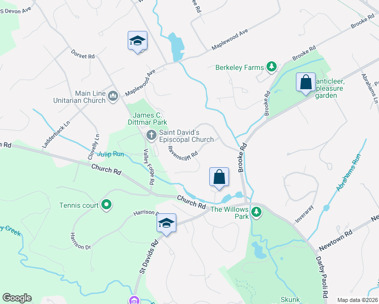 map of restaurants, bars, coffee shops, grocery stores, and more near 217 Ravenscliff Road in Wayne