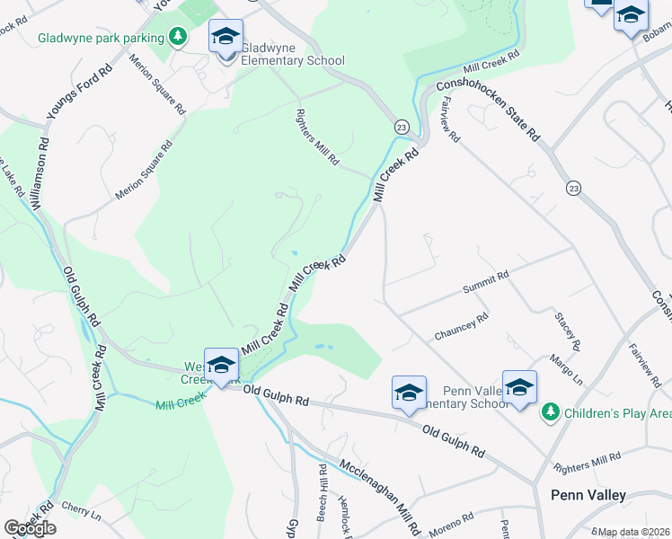 map of restaurants, bars, coffee shops, grocery stores, and more near 801 Mill Creek Road in Gladwyne