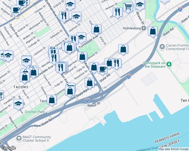 map of restaurants, bars, coffee shops, grocery stores, and more near in Philadelphia