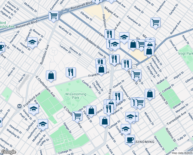 map of restaurants, bars, coffee shops, grocery stores, and more near 4000 Benner Street in Philadelphia