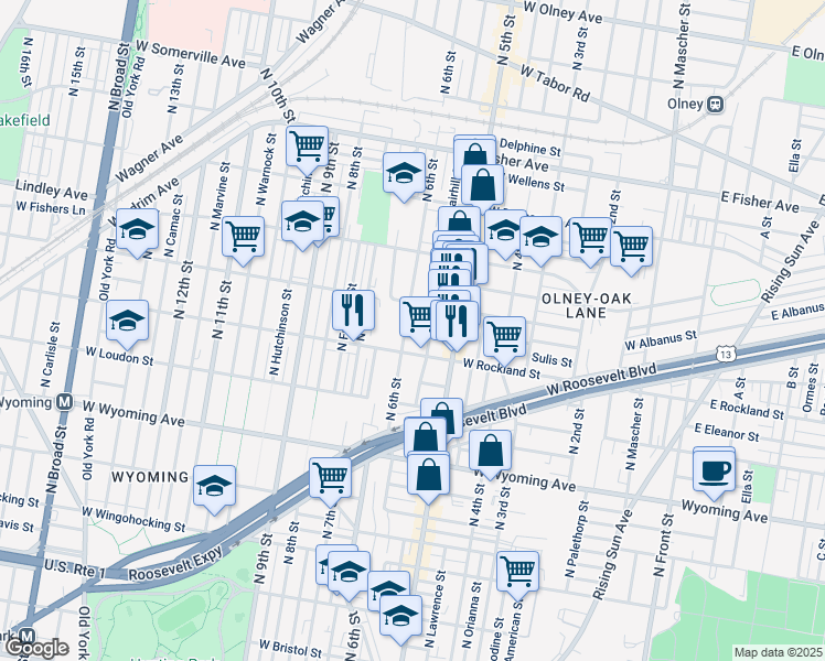 map of restaurants, bars, coffee shops, grocery stores, and more near 4872 North 6th Street in Philadelphia