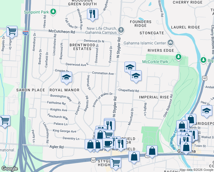 map of restaurants, bars, coffee shops, grocery stores, and more near 293 Avonwick Place in Columbus