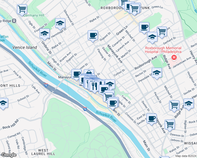 map of restaurants, bars, coffee shops, grocery stores, and more near 166 Grape Street in Philadelphia