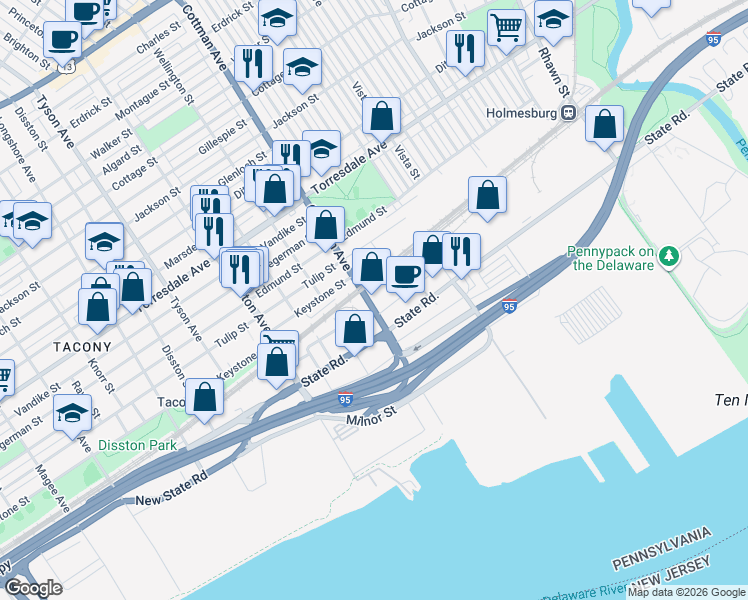map of restaurants, bars, coffee shops, grocery stores, and more near in Philadelphia