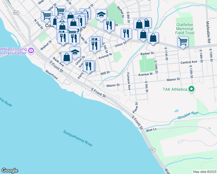 map of restaurants, bars, coffee shops, grocery stores, and more near 422 Manor Street in Columbia