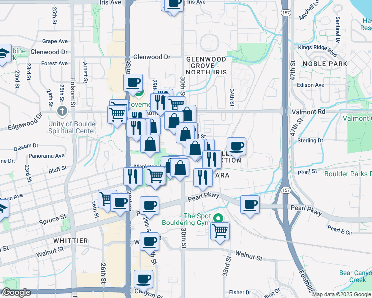 map of restaurants, bars, coffee shops, grocery stores, and more near in Boulder