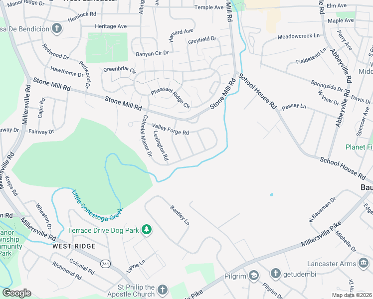 map of restaurants, bars, coffee shops, grocery stores, and more near 511 Yorktown Road in Lancaster