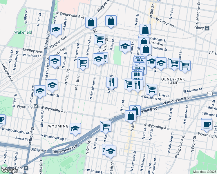map of restaurants, bars, coffee shops, grocery stores, and more near 4916 North Franklin Street in Philadelphia