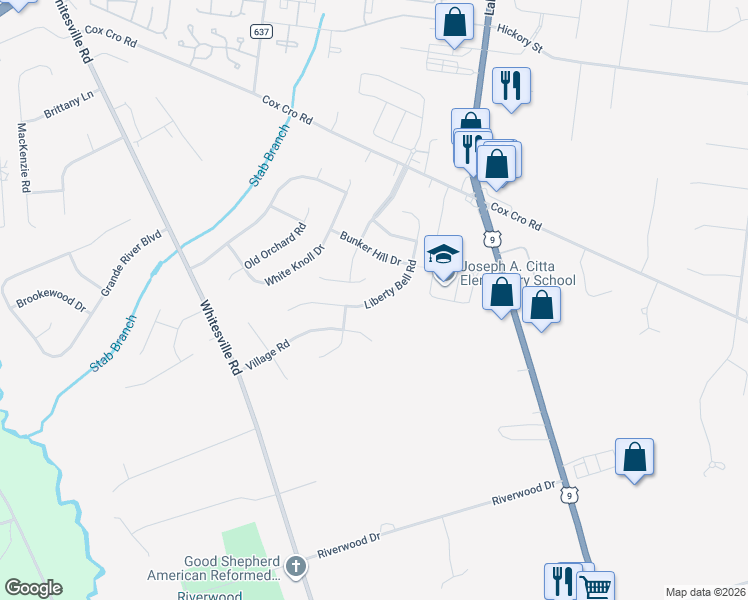 map of restaurants, bars, coffee shops, grocery stores, and more near 1916 Powder Horn Road in Toms River