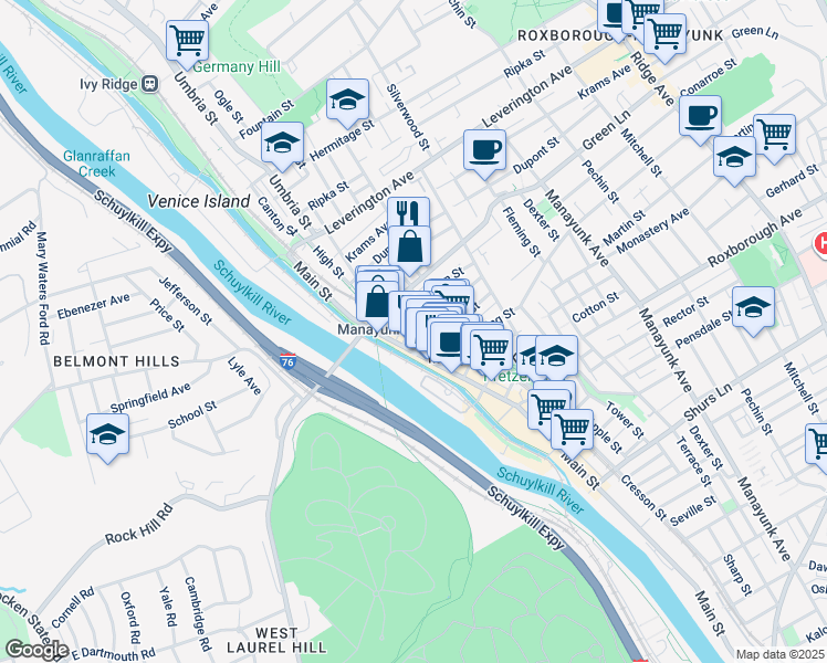 map of restaurants, bars, coffee shops, grocery stores, and more near in Philadelphia