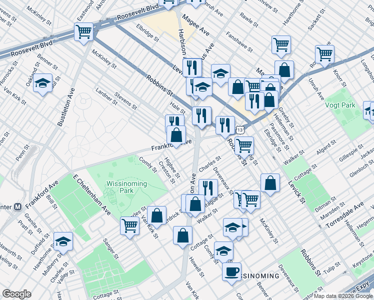 map of restaurants, bars, coffee shops, grocery stores, and more near in Philadelphia