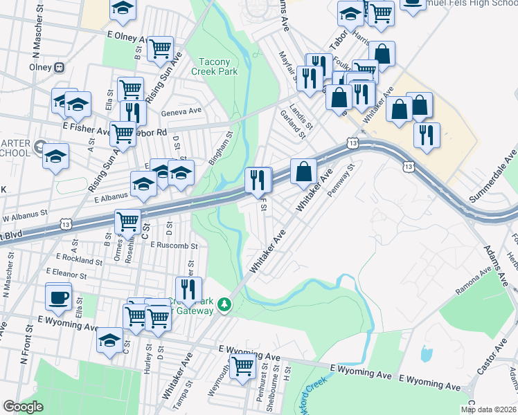 map of restaurants, bars, coffee shops, grocery stores, and more near in Philadelphia