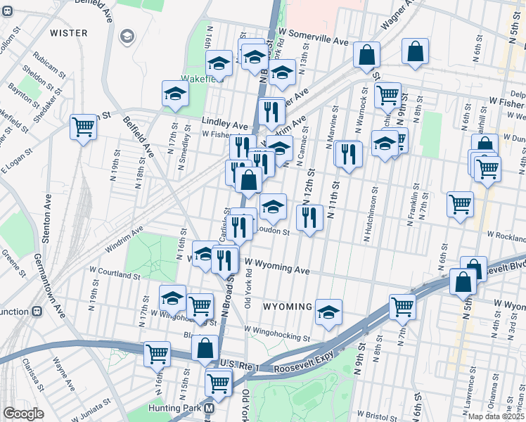 map of restaurants, bars, coffee shops, grocery stores, and more near in Philadelphia
