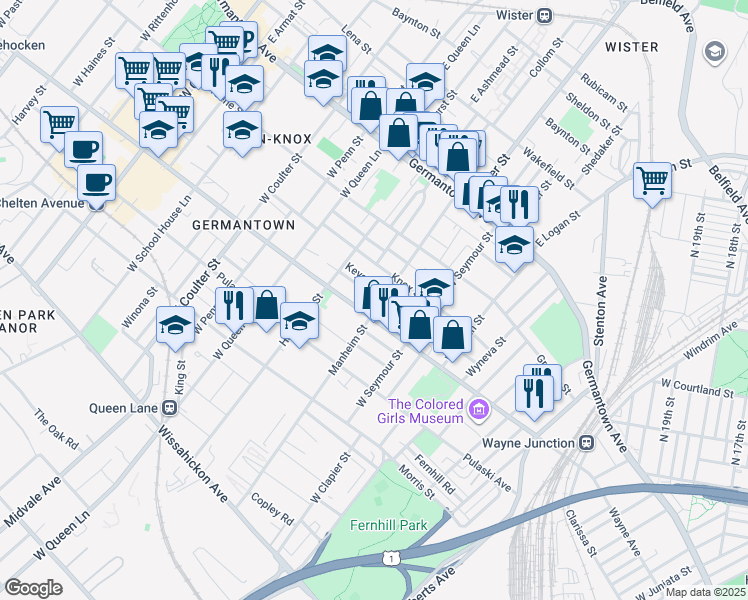 map of restaurants, bars, coffee shops, grocery stores, and more near 5138 Keyser Street in Philadelphia