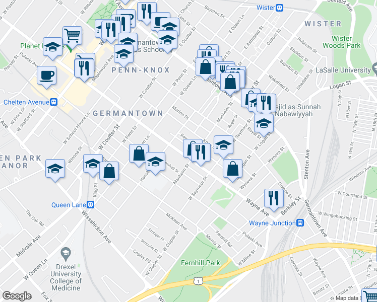 map of restaurants, bars, coffee shops, grocery stores, and more near 5138 Keyser Street in Philadelphia
