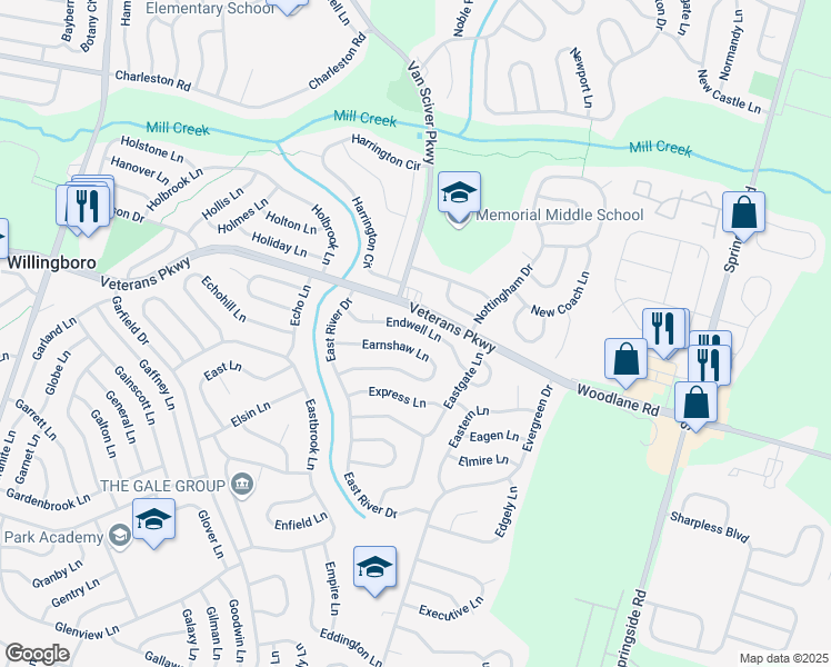 map of restaurants, bars, coffee shops, grocery stores, and more near 37 Endwell Lane in Willingboro