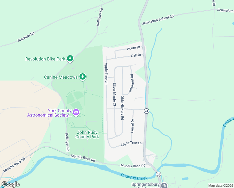 map of restaurants, bars, coffee shops, grocery stores, and more near 300 Silver Maple Court in Mount Wolf