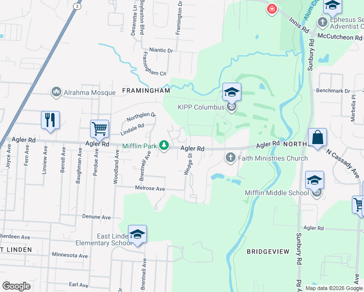 map of restaurants, bars, coffee shops, grocery stores, and more near 2908 Bridgeview Drive in Columbus