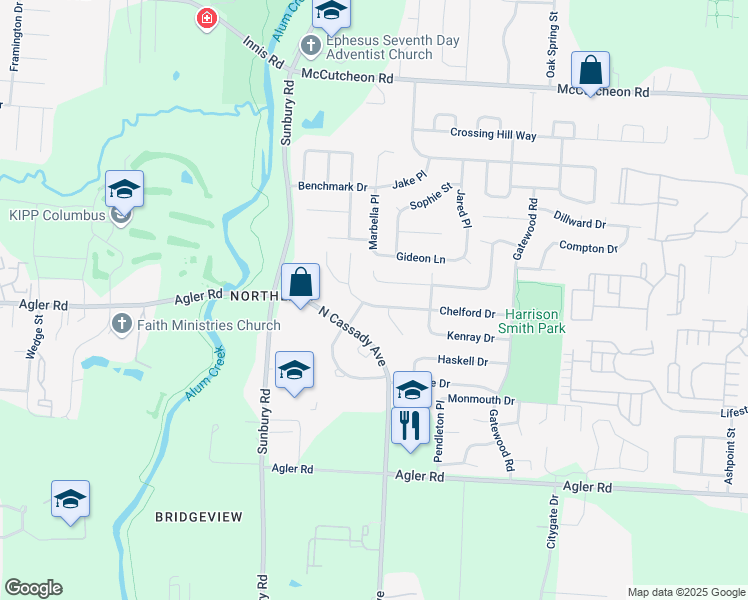 map of restaurants, bars, coffee shops, grocery stores, and more near 2756 Lidell Place in Columbus