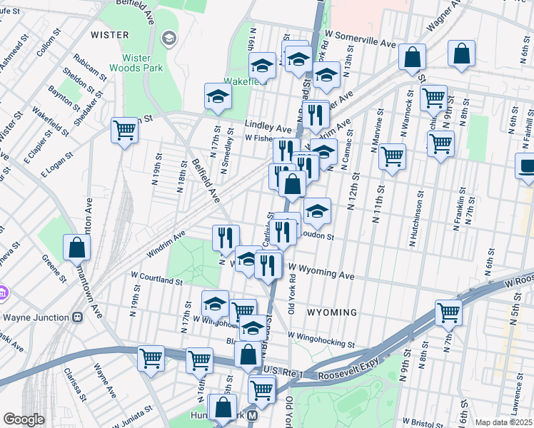 map of restaurants, bars, coffee shops, grocery stores, and more near 4822 N Carlisle St in Philadelphia