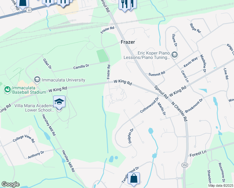 map of restaurants, bars, coffee shops, grocery stores, and more near in Chester County