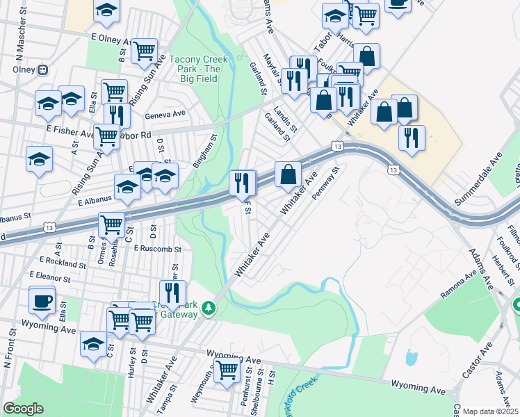 map of restaurants, bars, coffee shops, grocery stores, and more near 744 Herkness Street in Philadelphia