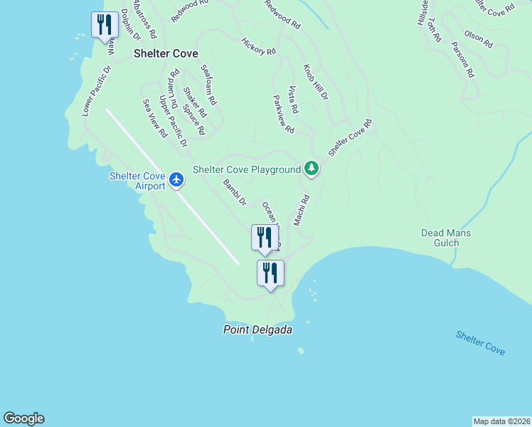 map of restaurants, bars, coffee shops, grocery stores, and more near 255 Bambi Dr in Whitethorn