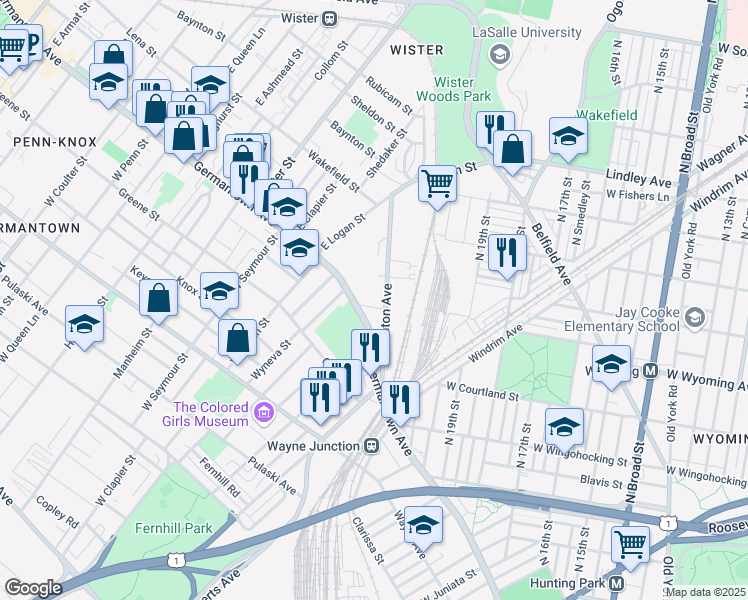 map of restaurants, bars, coffee shops, grocery stores, and more near 4525 Germantown Avenue in Philadelphia