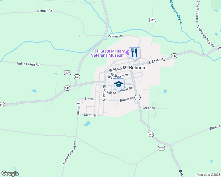 map of restaurants, bars, coffee shops, grocery stores, and more near 205 Bridge Street in Belmont