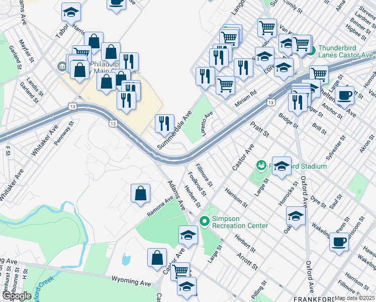 map of restaurants, bars, coffee shops, grocery stores, and more near 4824 East Roosevelt Boulevard in Philadelphia