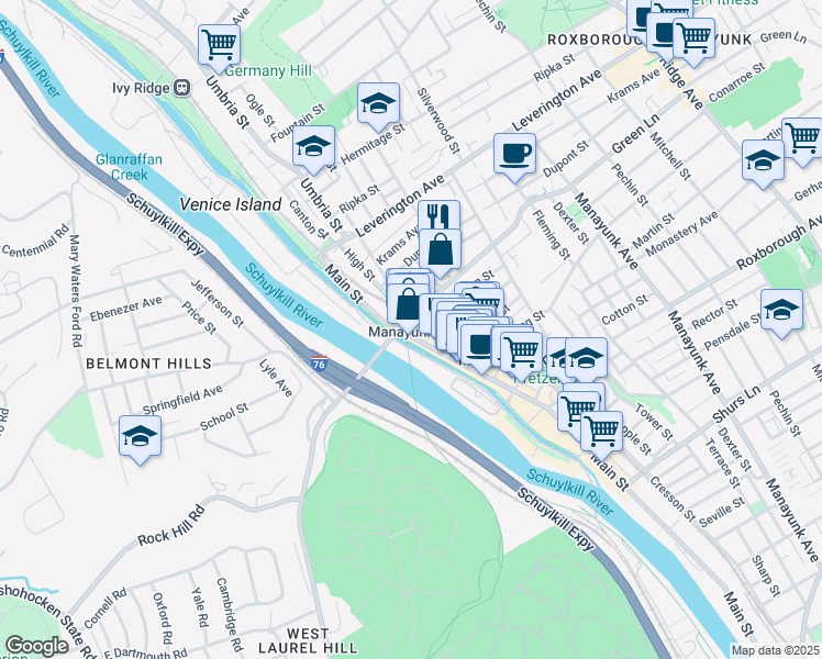 map of restaurants, bars, coffee shops, grocery stores, and more near in Philadelphia