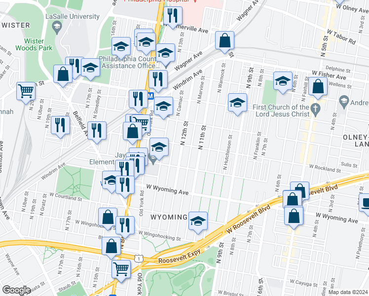 map of restaurants, bars, coffee shops, grocery stores, and more near 1128 West Rockland Street in Philadelphia
