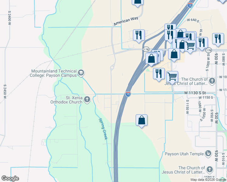 map of restaurants, bars, coffee shops, grocery stores, and more near 1045 South 1700 West in Payson