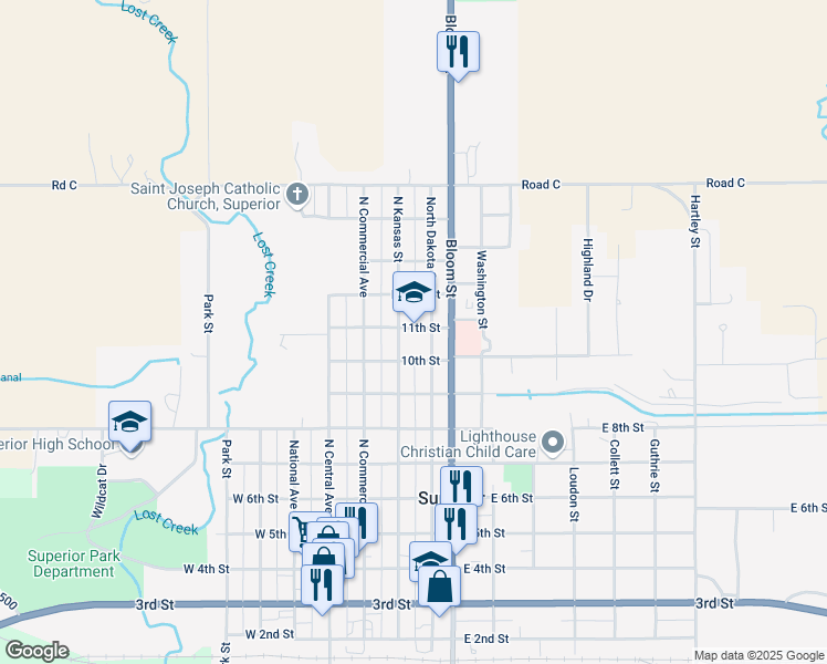 map of restaurants, bars, coffee shops, grocery stores, and more near 1005 Idaho Street in Superior