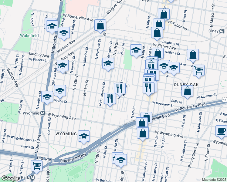 map of restaurants, bars, coffee shops, grocery stores, and more near 4918 North 8th Street in Philadelphia