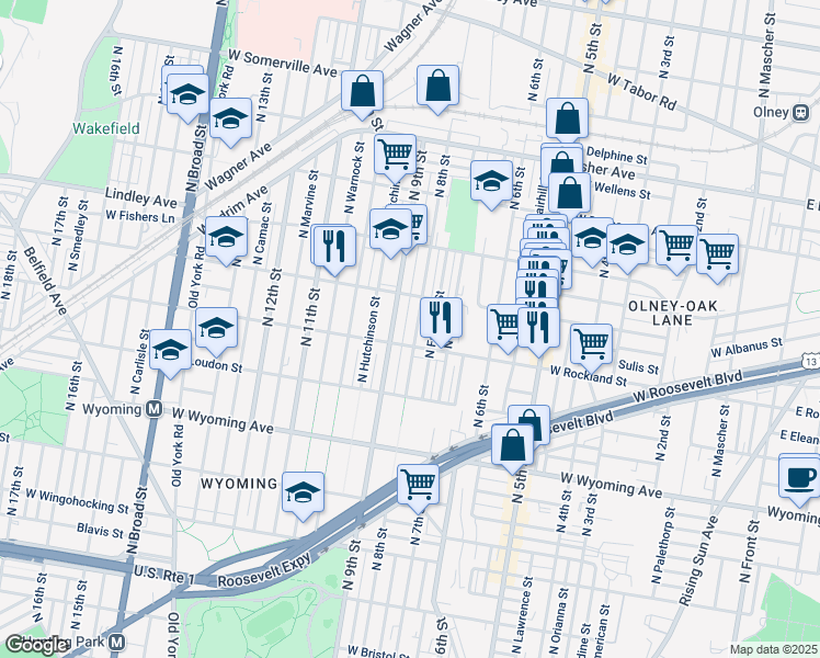 map of restaurants, bars, coffee shops, grocery stores, and more near 4918 North 8th Street in Philadelphia